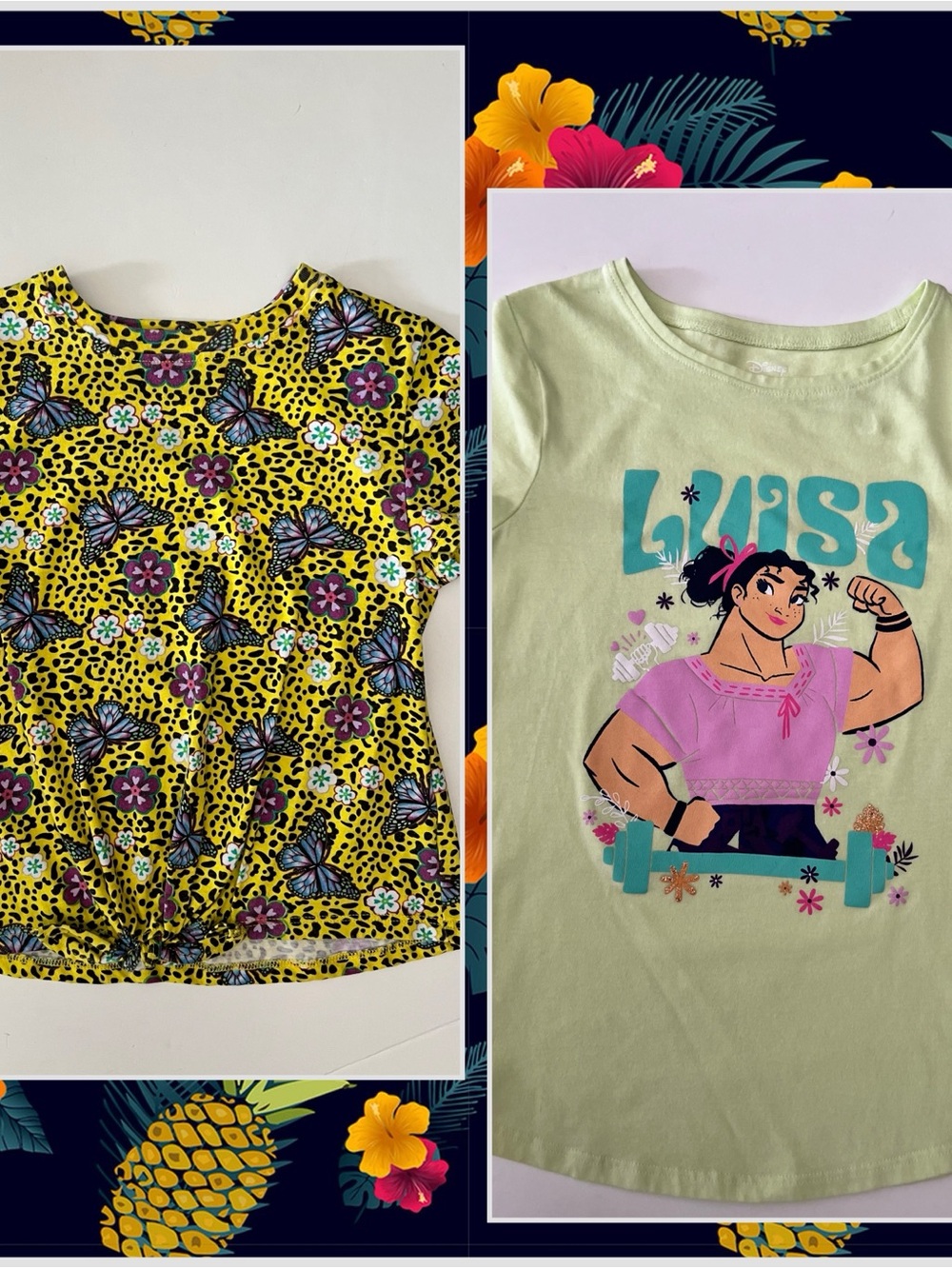 Disney Encanto Girls Luisa Graphic Tee & Yellow Butterfly Print Shirt Size 7/8